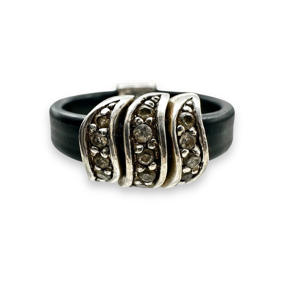 CHARM RING Sterling Silver Slider Charms Marcasite Vintage 925 Signed ADI Sz 7